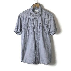 BUFFALO DAVID BITTON Mens Gray Button Down Short Sleeve Shirt Size M Modern Logo